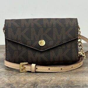 Michael Kors Signature Monogram Envelope Crossbody Wallet Bag